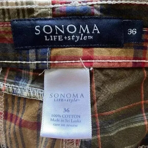 Sonoma Men’s Shorts Flat Front Chino Shorts Cotton Tan Green Blue Plaid Size 36 - Picture 11 of 16